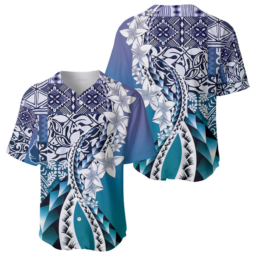 Aloha Vintage Plumeria Hawaiian Tapa Pattern Baseball Jersey Blue Hawaiian Tapa Pattern - Polynesian Pride