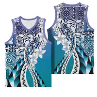 Aloha Vintage Plumeria Hawaiian Tapa Pattern Basketball Jersey Blue Hawaiian Tapa Pattern LT9 - Polynesian Pride