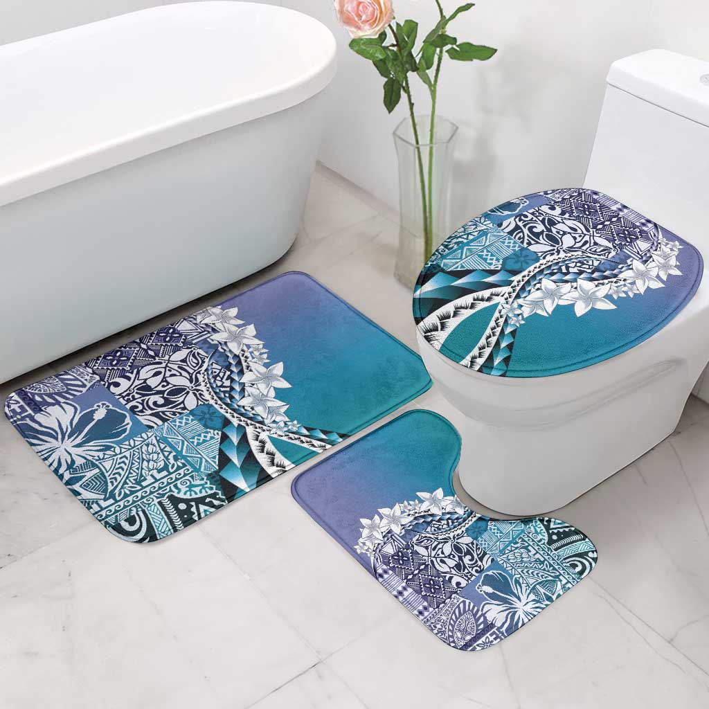 Aloha Vintage Plumeria Hawaiian Tapa Pattern Bathroom Set Blue Hawaiian Tapa Pattern - Polynesian Pride