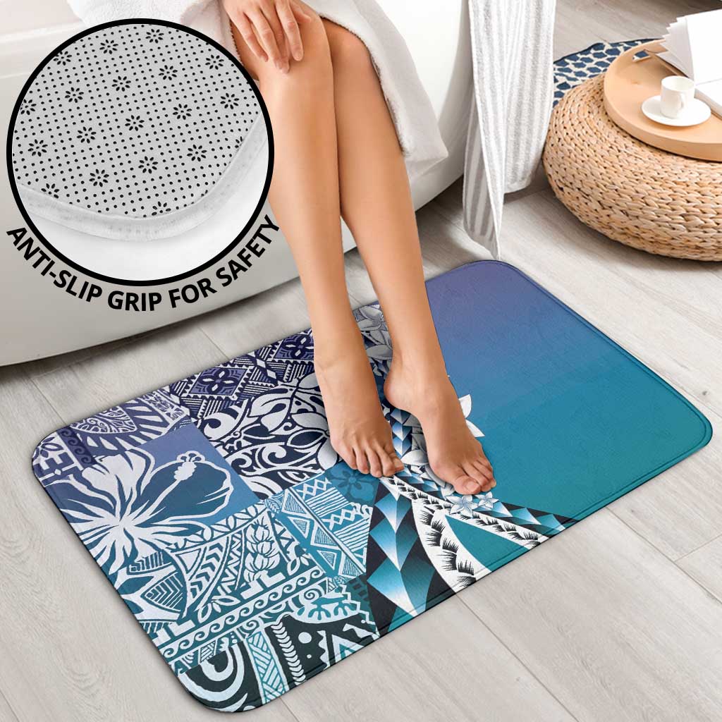 Aloha Vintage Plumeria Hawaiian Tapa Pattern Bathroom Set Blue Hawaiian Tapa Pattern - Polynesian Pride