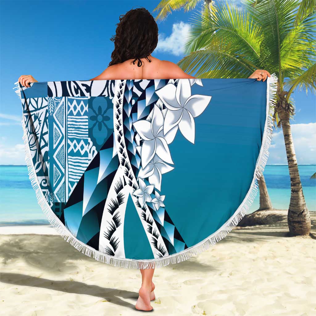 Aloha Vintage Plumeria Hawaiian Tapa Pattern Beach Blanket Blue Hawaiian Tapa Pattern LT9 - Polynesian Pride