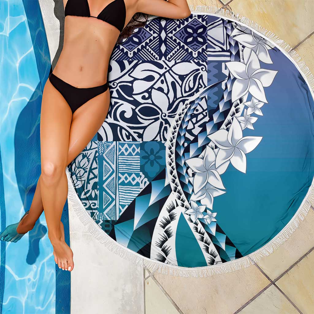 Aloha Vintage Plumeria Hawaiian Tapa Pattern Beach Blanket Blue Hawaiian Tapa Pattern LT9 - Polynesian Pride