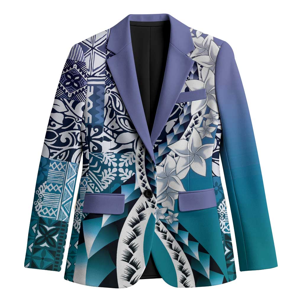 Aloha Vintage Plumeria Hawaiian Tapa Pattern Blazer Blue Hawaiian Tapa Pattern LT9 Unisex Blue - Polynesian Pride