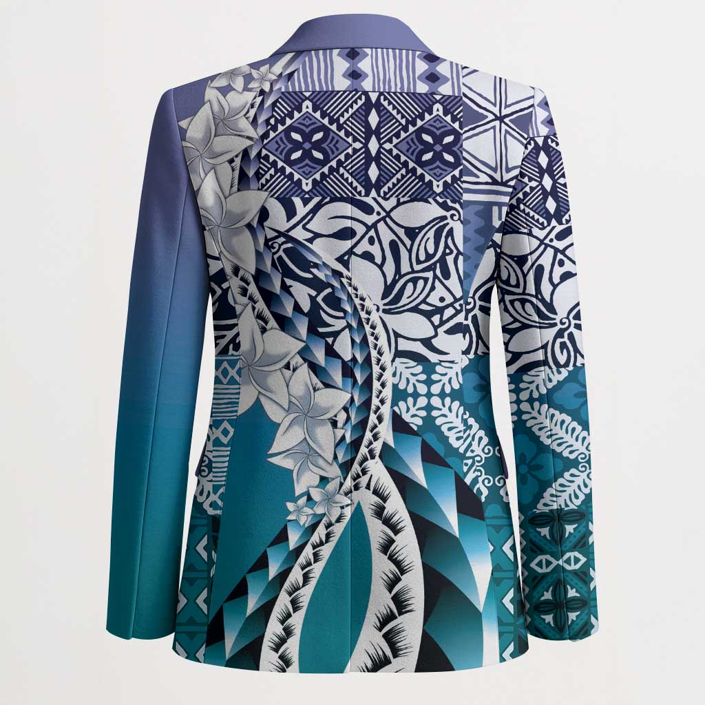 Aloha Vintage Plumeria Hawaiian Tapa Pattern Blazer Blue Hawaiian Tapa Pattern LT9 - Polynesian Pride