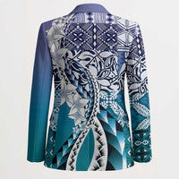 Aloha Vintage Plumeria Hawaiian Tapa Pattern Blazer Blue Hawaiian Tapa Pattern LT9 - Polynesian Pride