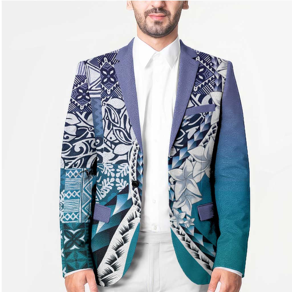Aloha Vintage Plumeria Hawaiian Tapa Pattern Blazer Blue Hawaiian Tapa Pattern LT9 - Polynesian Pride