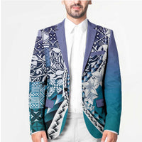 Aloha Vintage Plumeria Hawaiian Tapa Pattern Blazer Blue Hawaiian Tapa Pattern LT9 - Polynesian Pride