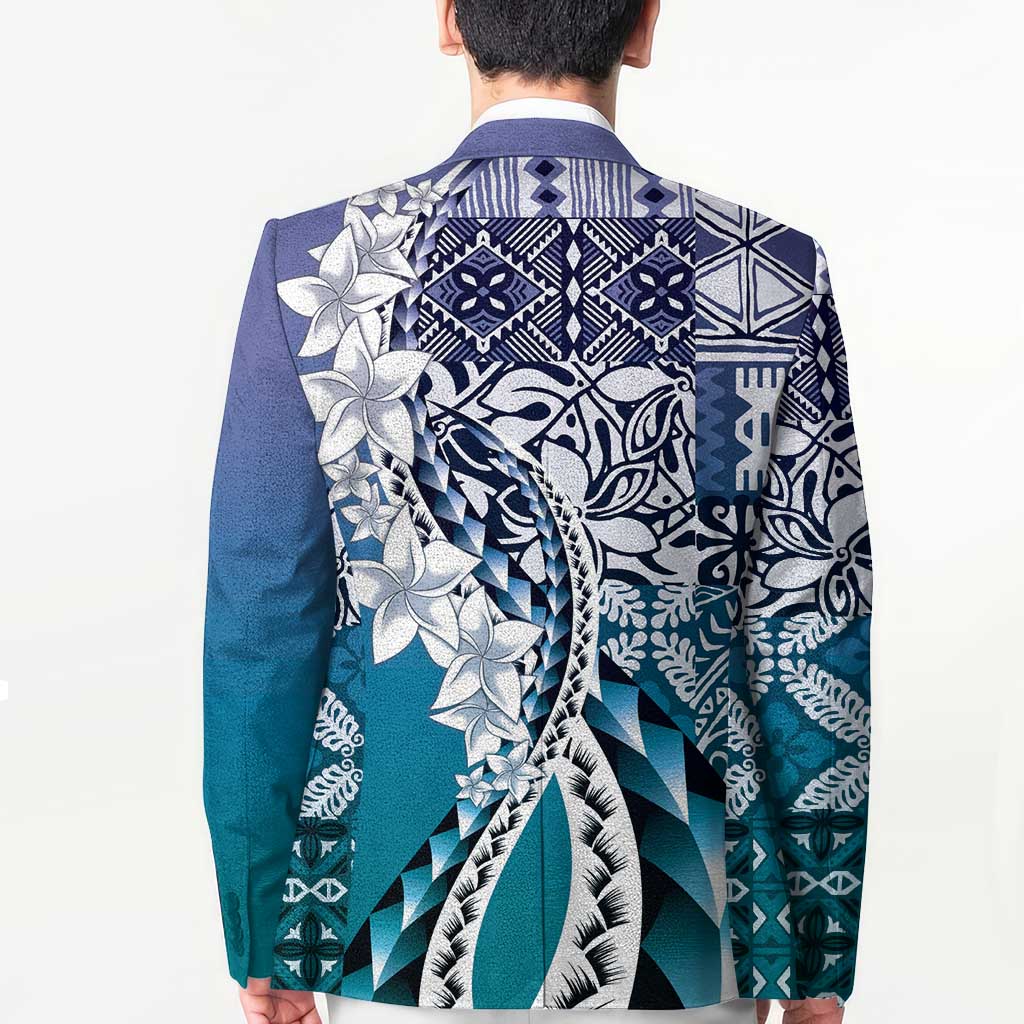 Aloha Vintage Plumeria Hawaiian Tapa Pattern Blazer Blue Hawaiian Tapa Pattern LT9 - Polynesian Pride