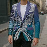 Aloha Vintage Plumeria Hawaiian Tapa Pattern Blazer Blue Hawaiian Tapa Pattern LT9 - Polynesian Pride