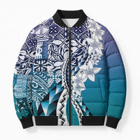 Aloha Vintage Plumeria Hawaiian Tapa Pattern Bomber Puffer Jacket Blue Hawaiian Tapa Pattern LT9 Unisex Blue - Polynesian Pride