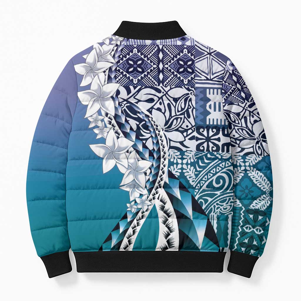 Aloha Vintage Plumeria Hawaiian Tapa Pattern Bomber Puffer Jacket Blue Hawaiian Tapa Pattern LT9 - Polynesian Pride