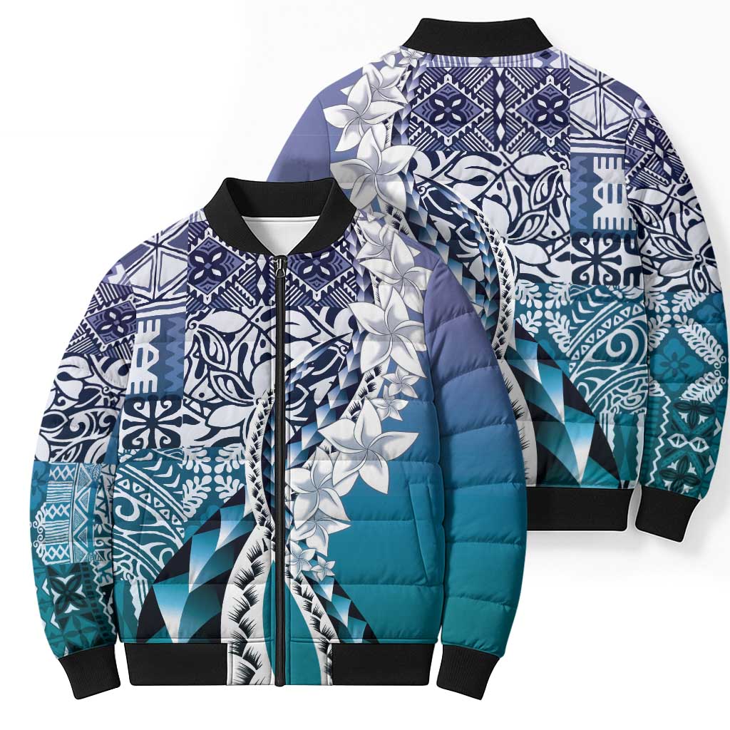 Aloha Vintage Plumeria Hawaiian Tapa Pattern Bomber Puffer Jacket Blue Hawaiian Tapa Pattern LT9 - Polynesian Pride