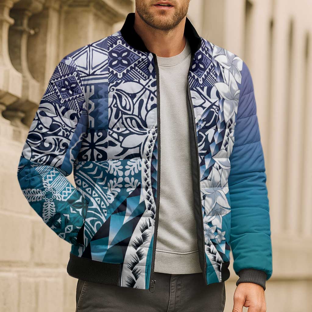 Aloha Vintage Plumeria Hawaiian Tapa Pattern Bomber Puffer Jacket Blue Hawaiian Tapa Pattern LT9 - Polynesian Pride