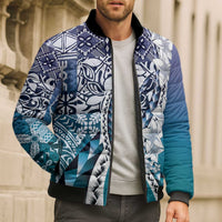 Aloha Vintage Plumeria Hawaiian Tapa Pattern Bomber Puffer Jacket Blue Hawaiian Tapa Pattern LT9 - Polynesian Pride