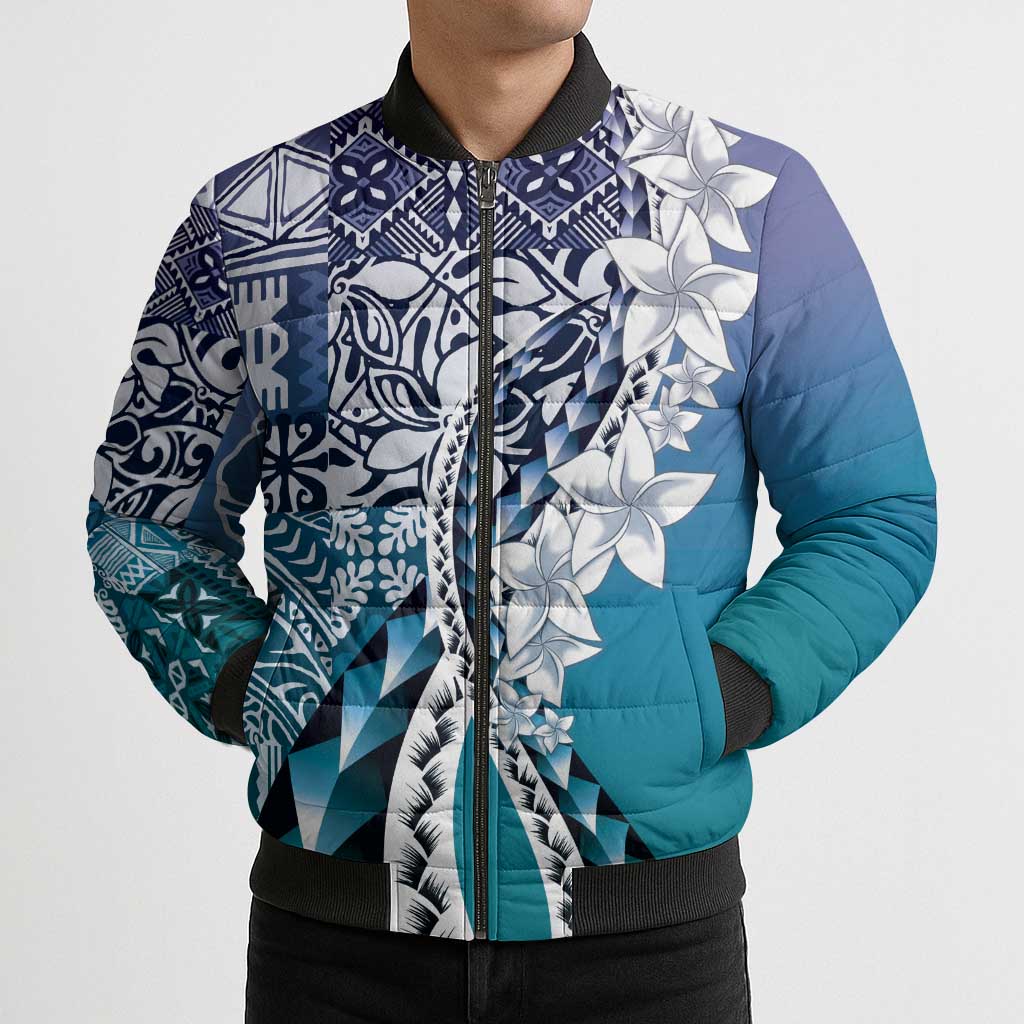 Aloha Vintage Plumeria Hawaiian Tapa Pattern Bomber Puffer Jacket Blue Hawaiian Tapa Pattern LT9 - Polynesian Pride