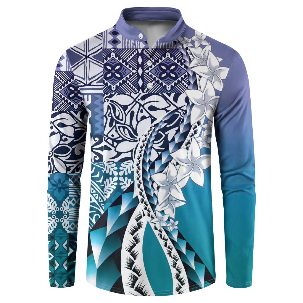 Aloha Vintage Plumeria Hawaiian Tapa Pattern Button Sweatshirt Blue Hawaiian Tapa Pattern LT9 Blue - Polynesian Pride