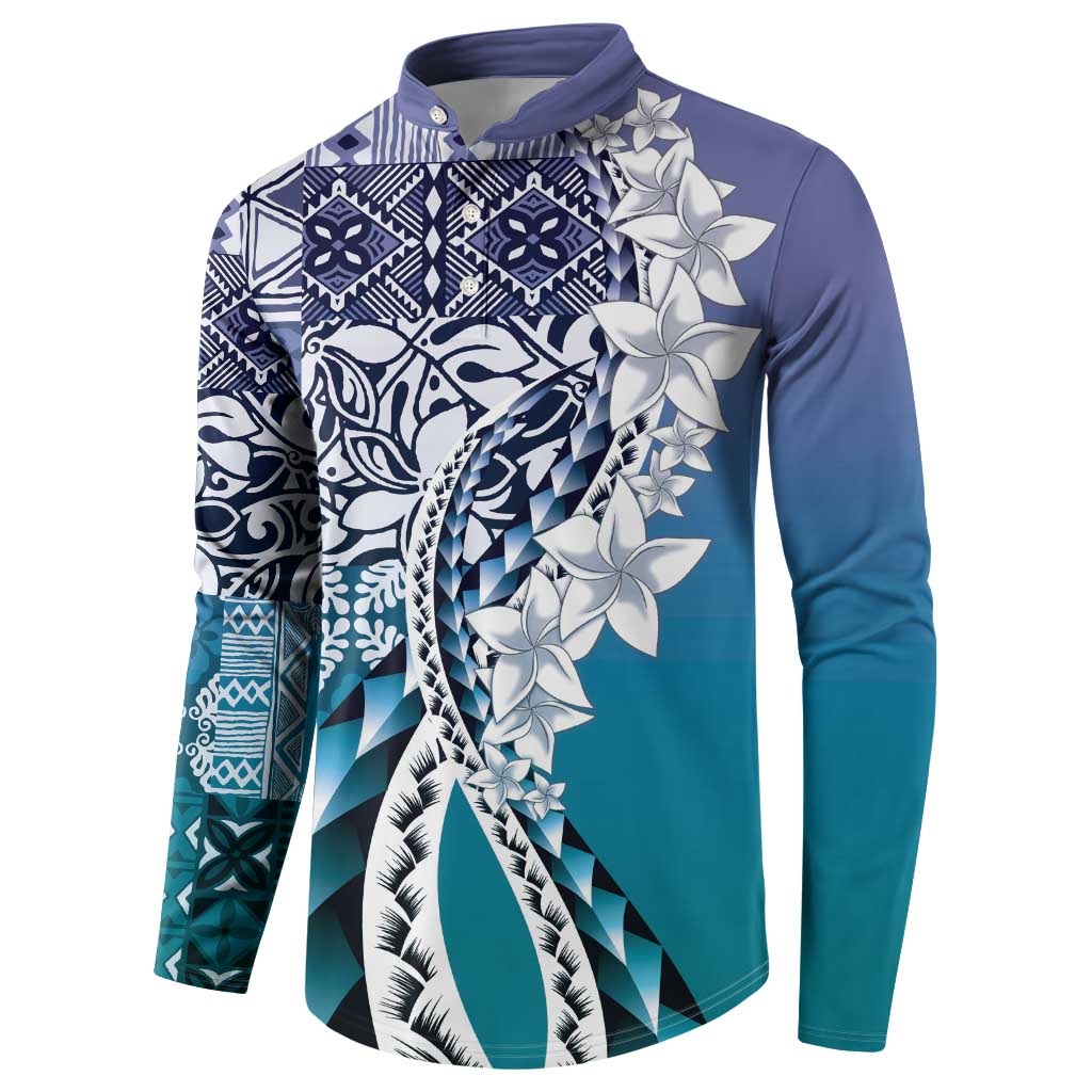 Aloha Vintage Plumeria Hawaiian Tapa Pattern Button Sweatshirt Blue Hawaiian Tapa Pattern LT9 - Polynesian Pride