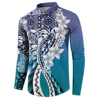 Aloha Vintage Plumeria Hawaiian Tapa Pattern Button Sweatshirt Blue Hawaiian Tapa Pattern LT9 - Polynesian Pride