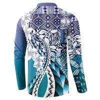 Aloha Vintage Plumeria Hawaiian Tapa Pattern Button Sweatshirt Blue Hawaiian Tapa Pattern LT9 - Polynesian Pride