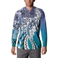 Aloha Vintage Plumeria Hawaiian Tapa Pattern Button Sweatshirt Blue Hawaiian Tapa Pattern LT9 - Polynesian Pride