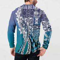 Aloha Vintage Plumeria Hawaiian Tapa Pattern Button Sweatshirt Blue Hawaiian Tapa Pattern LT9 - Polynesian Pride