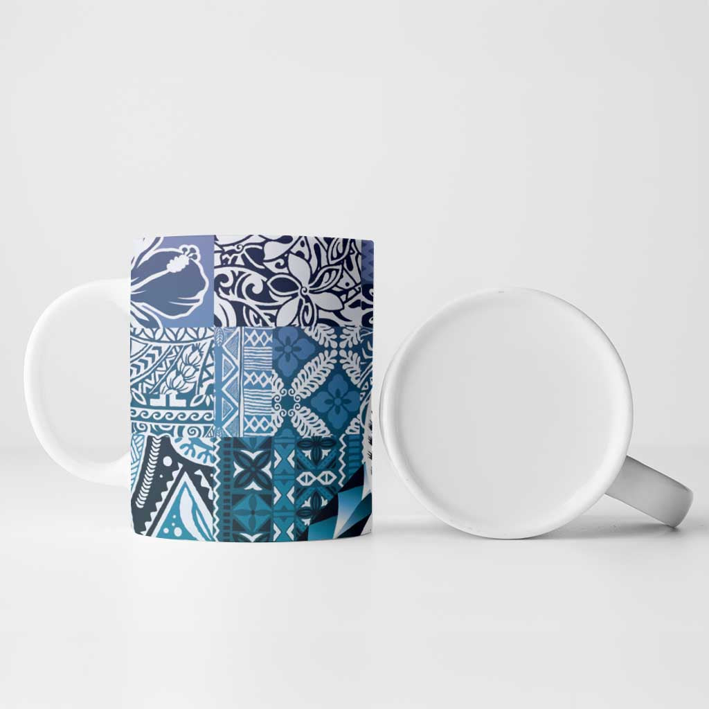 Aloha Vintage Plumeria Hawaiian Tapa Pattern Ceramic Mug Blue Hawaiian Tapa Pattern - Polynesian Pride