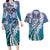 Aloha Vintage Plumeria Hawaiian Tapa Pattern Couples Matching Long Sleeve Bodycon Dress and Hawaiian Shirt Blue Hawaiian Tapa Pattern - Polynesian Pride