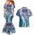 Aloha Vintage Plumeria Hawaiian Tapa Pattern Couples Matching Mermaid Dress and Hawaiian Shirt Blue Hawaiian Tapa Pattern - Polynesian Pride