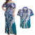 Aloha Vintage Plumeria Hawaiian Tapa Pattern Couples Matching Off Shoulder Maxi Dress and Hawaiian Shirt Blue Hawaiian Tapa Pattern - Polynesian Pride