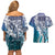 Aloha Vintage Plumeria Hawaiian Tapa Pattern Couples Matching Off Shoulder Short Dress and Hawaiian Shirt Blue Hawaiian Tapa Pattern - Polynesian Pride