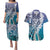 Aloha Vintage Plumeria Hawaiian Tapa Pattern Couples Matching Puletasi and Hawaiian Shirt Blue Hawaiian Tapa Pattern - Polynesian Pride