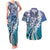 Aloha Vintage Plumeria Hawaiian Tapa Pattern Couples Matching Tank Maxi Dress and Hawaiian Shirt Blue Hawaiian Tapa Pattern - Polynesian Pride