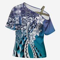 Aloha Vintage Plumeria Hawaiian Tapa Pattern Cross Shoulder Shirt Blue Hawaiian Tapa Pattern LT9 Female Blue - Polynesian Pride