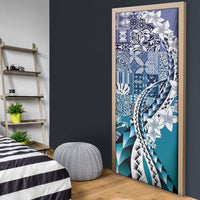 Aloha Vintage Plumeria Hawaiian Tapa Pattern Door Cover Blue Hawaiian Tapa Pattern - Polynesian Pride