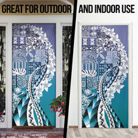 Aloha Vintage Plumeria Hawaiian Tapa Pattern Door Cover Blue Hawaiian Tapa Pattern - Polynesian Pride