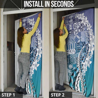 Aloha Vintage Plumeria Hawaiian Tapa Pattern Door Cover Blue Hawaiian Tapa Pattern - Polynesian Pride