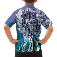 Aloha Vintage Plumeria Hawaiian Tapa Pattern Family Matching Long Sleeve Bodycon Dress and Hawaiian Shirt Blue Hawaiian Tapa Pattern - Polynesian Pride
