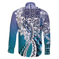 Aloha Vintage Plumeria Hawaiian Tapa Pattern Family Matching Long Sleeve Bodycon Dress and Hawaiian Shirt Blue Hawaiian Tapa Pattern - Polynesian Pride