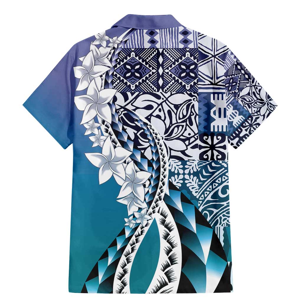 Aloha Vintage Plumeria Hawaiian Tapa Pattern Family Matching Mermaid Dress and Hawaiian Shirt Blue Hawaiian Tapa Pattern - Polynesian Pride
