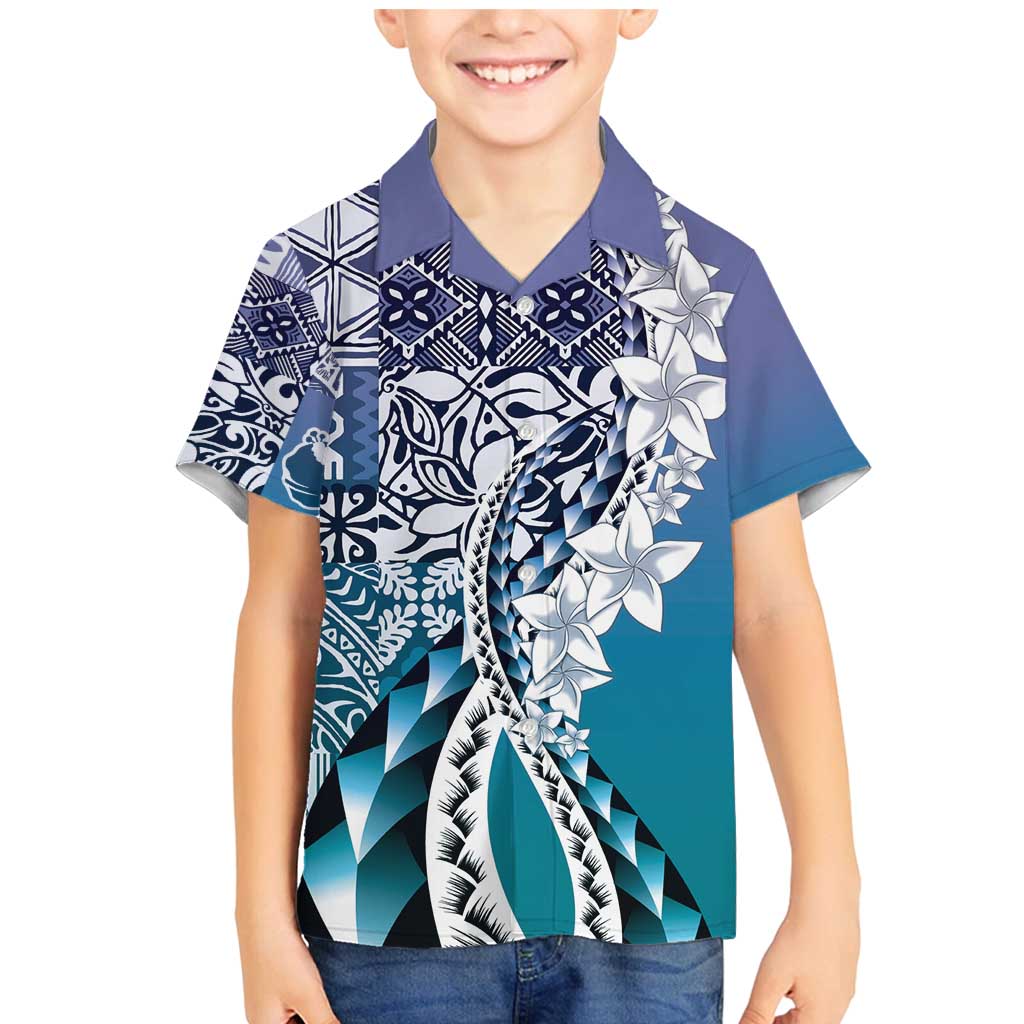 Aloha Vintage Plumeria Hawaiian Tapa Pattern Family Matching Mermaid Dress and Hawaiian Shirt Blue Hawaiian Tapa Pattern - Polynesian Pride