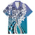 Aloha Vintage Plumeria Hawaiian Tapa Pattern Family Matching Off The Shoulder Long Sleeve Dress and Hawaiian Shirt Blue Hawaiian Tapa Pattern - Polynesian Pride