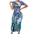 Aloha Vintage Plumeria Hawaiian Tapa Pattern Family Matching Short Sleeve Bodycon Dress and Hawaiian Shirt Blue Hawaiian Tapa Pattern - Polynesian Pride