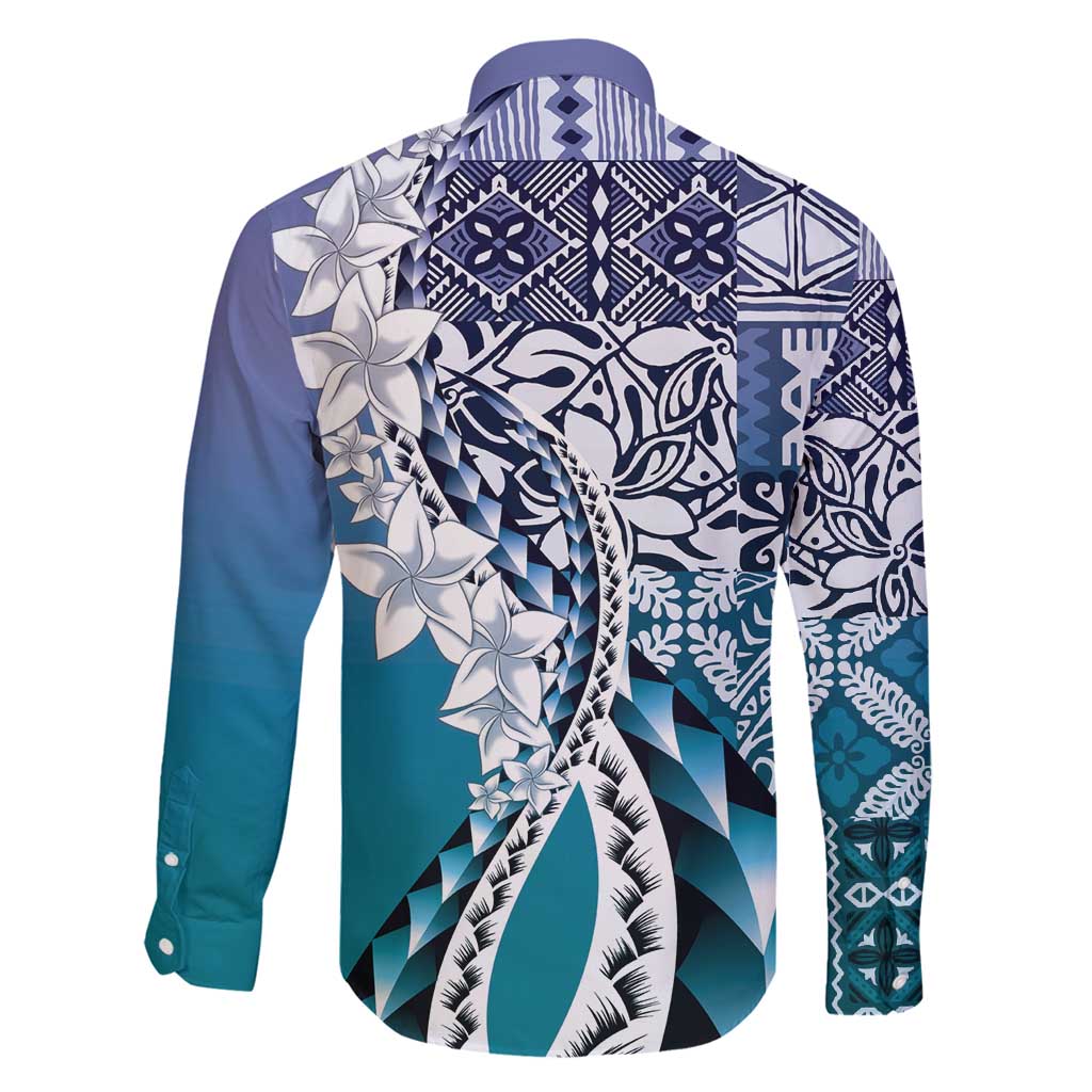 Aloha Vintage Plumeria Hawaiian Tapa Pattern Family Matching Tank Maxi Dress and Hawaiian Shirt Blue Hawaiian Tapa Pattern - Polynesian Pride