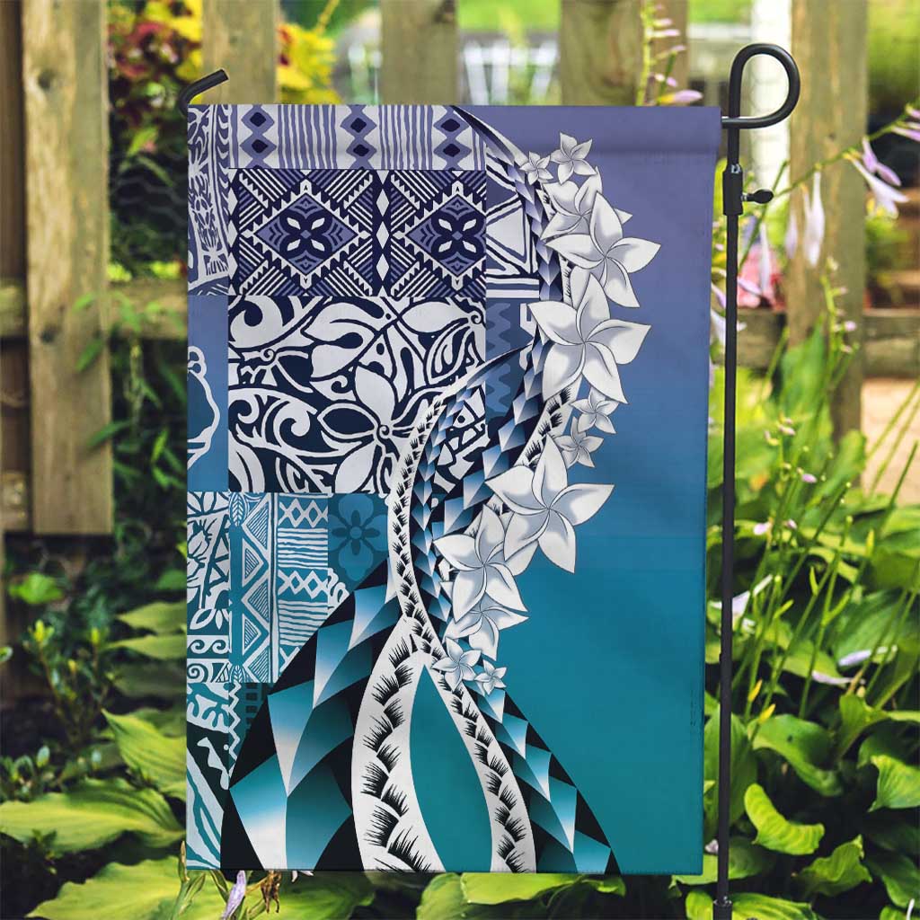 Aloha Vintage Plumeria Hawaiian Tapa Pattern Garden Flag Blue Hawaiian Tapa Pattern - Polynesian Pride