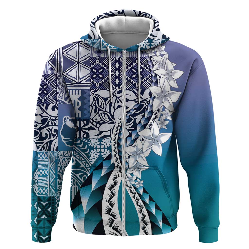 Aloha Vintage Plumeria Hawaiian Tapa Pattern Hoodie Blue Hawaiian Tapa Pattern - Polynesian Pride