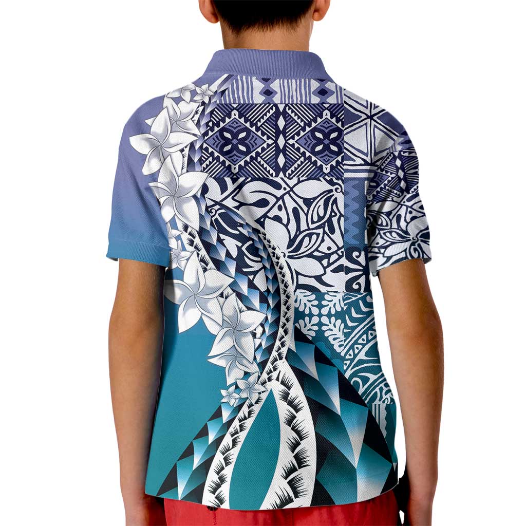 Aloha Vintage Plumeria Hawaiian Tapa Pattern Kid Polo Shirt Blue Hawaiian Tapa Pattern - Polynesian Pride