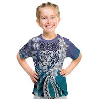 Aloha Vintage Plumeria Hawaiian Tapa Pattern Kid T Shirt Blue Hawaiian Tapa Pattern - Polynesian Pride