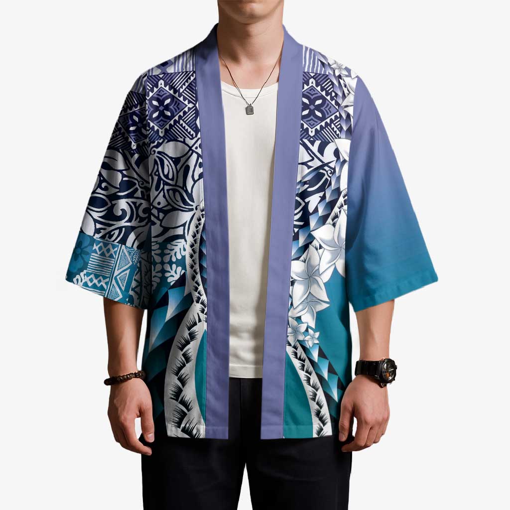 Aloha Vintage Plumeria Hawaiian Tapa Pattern Kimono Blue Hawaiian Tapa Pattern - Polynesian Pride
