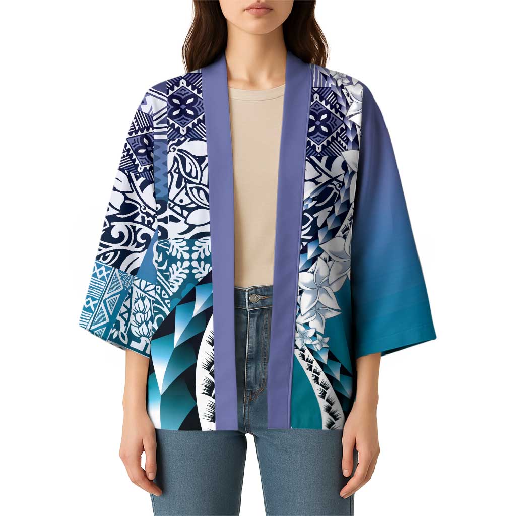 Aloha Vintage Plumeria Hawaiian Tapa Pattern Kimono Blue Hawaiian Tapa Pattern - Polynesian Pride