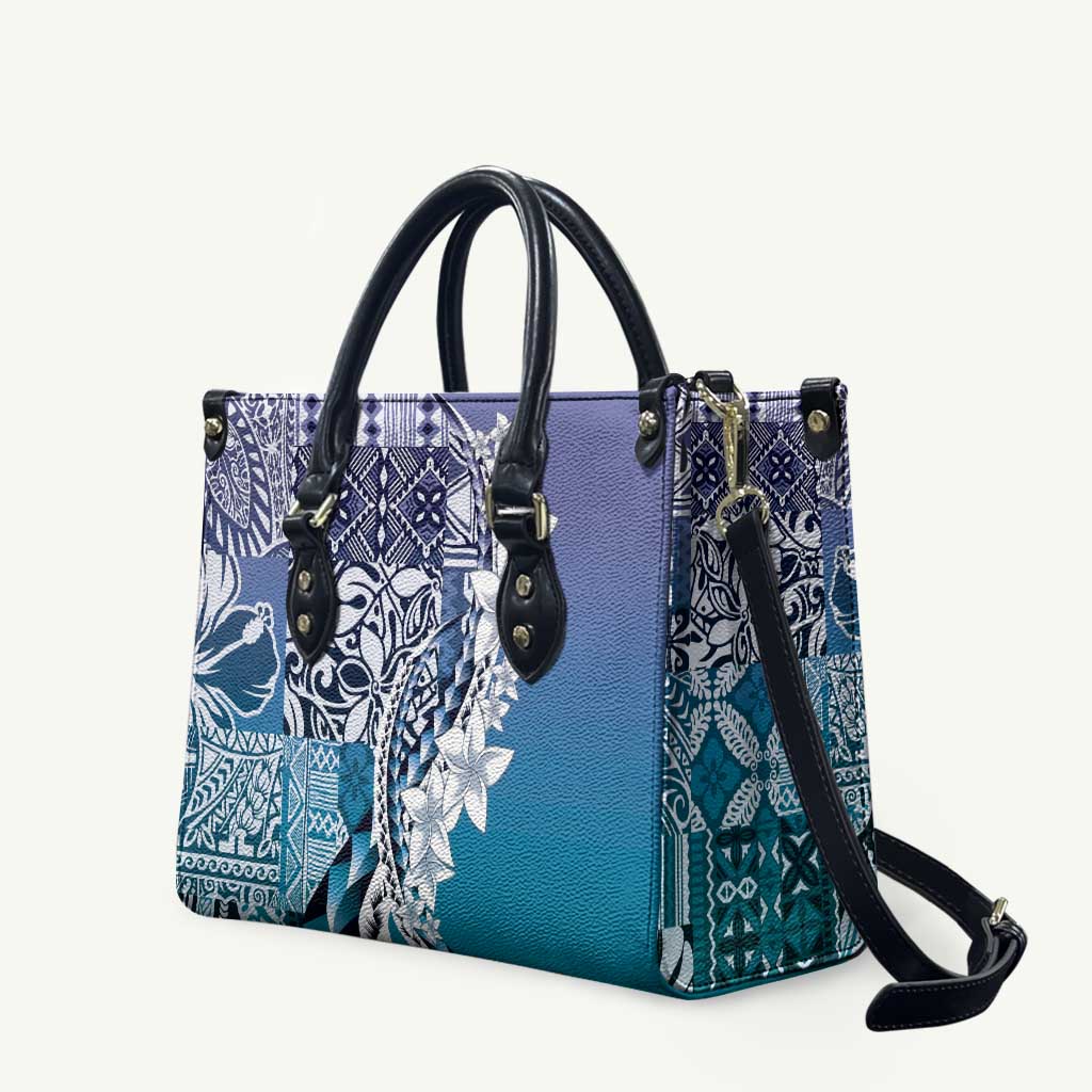 Aloha Vintage Plumeria Hawaiian Tapa Pattern Leather Bag Blue Hawaiian Tapa Pattern - Polynesian Pride